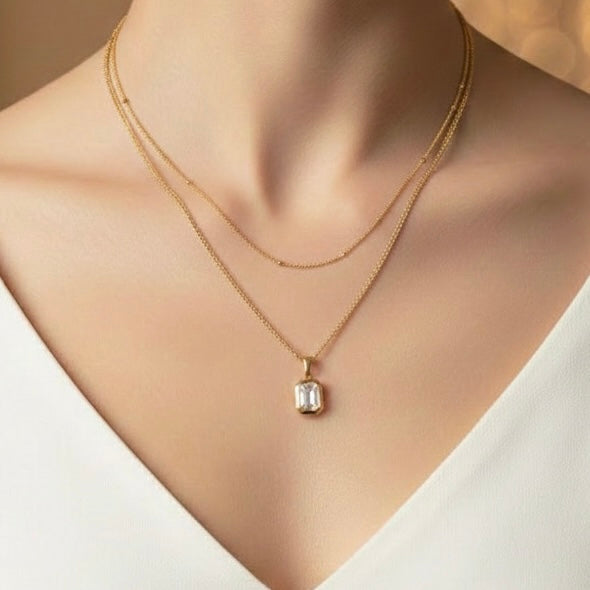 White Block Stone Layered Necklace