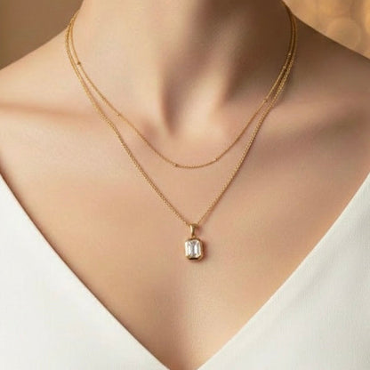 White Block Stone Layered Necklace
