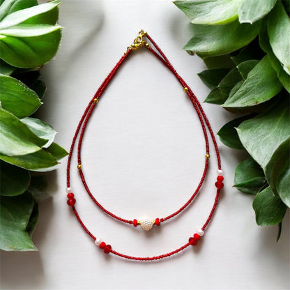 Red dual-layer minimal bead necklaces