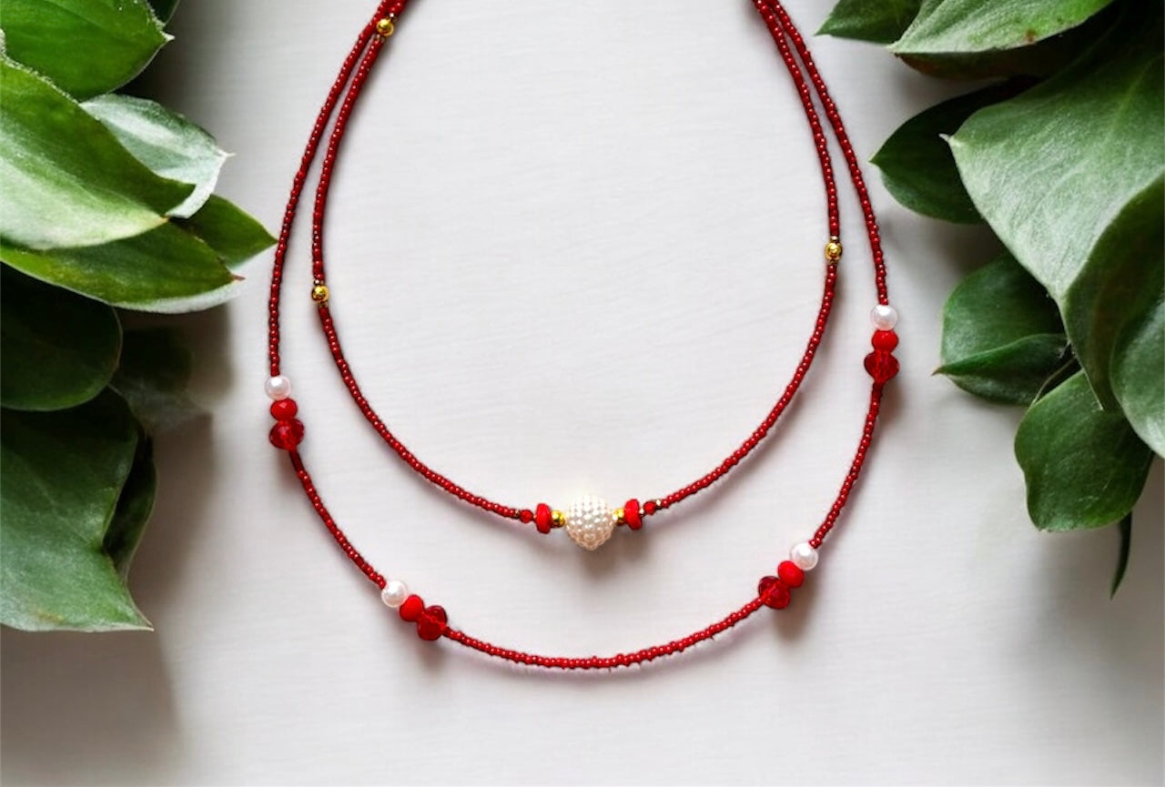 Red dual-layer minimal bead necklaces