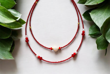 Red dual-layer minimal bead necklaces