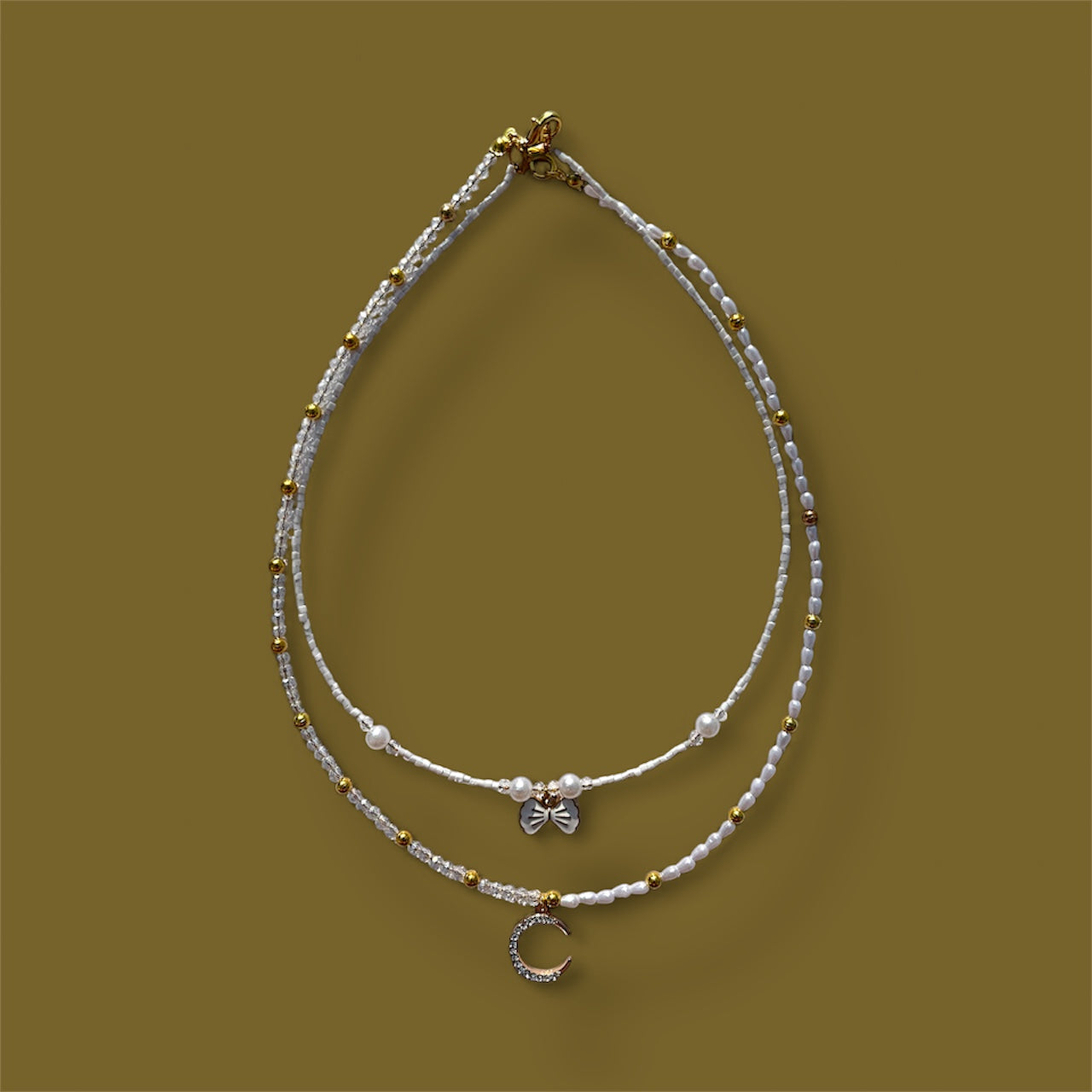 White Moonlit Bee Stack Necklaces