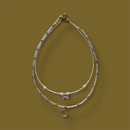 White Moonlit Bee Stack Necklaces