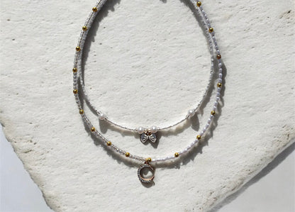 White Moonlit Bee Stack Necklaces