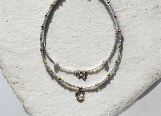 White Moonlit Bee Stack Necklaces