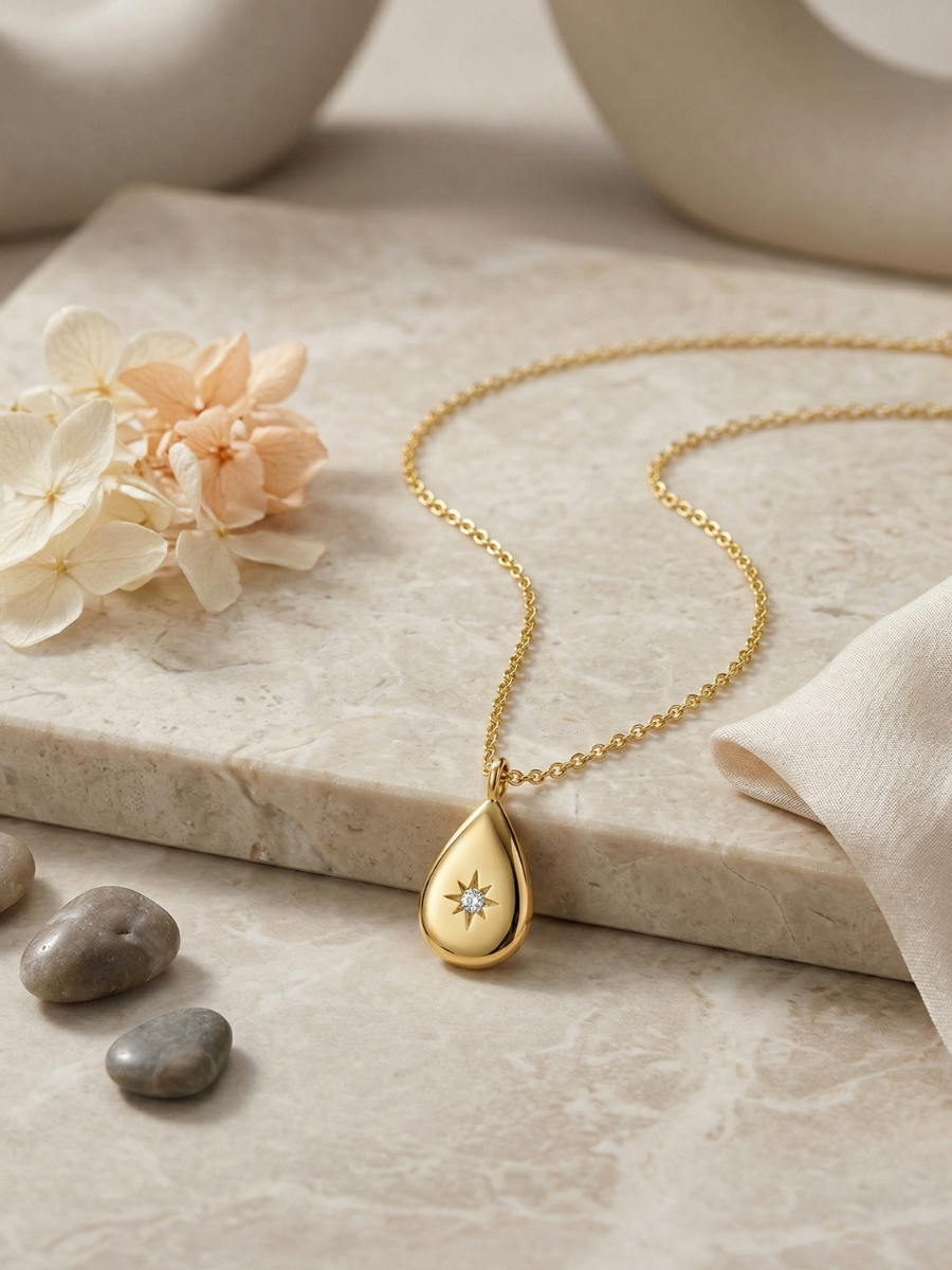 Golden Tear drop Charm Necklace